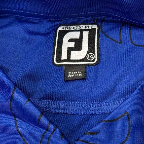 FootJoy FJ Sz XXL Blue Performance Golf Polo Shirt Men’s Tropical Monstera Leaf - Picture 7 of 11